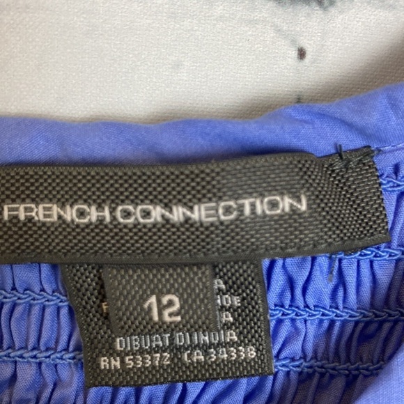 French Connection Rhodes ColorBlock Smocked Poplin Dress Bay Blue Nocturnal NWT - Picture 8 of 16